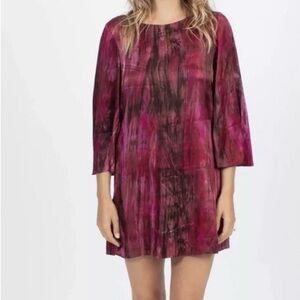 Alice + Olivia Silk Mini Dress Pink Purple Tie Dye Abstract 3/4 Sleeve Shift XS